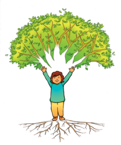 Good Enough Parenting logo, a growing tree with a cheering child.