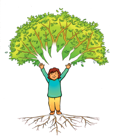 Good Enough Parenting logo, a growing tree with a cheering child.